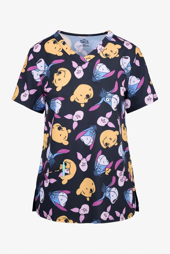 Winnie The Pooh by Funscrubs Women's 2-Pocket STRETCH V-Neck Print Scrub Top - null - 1