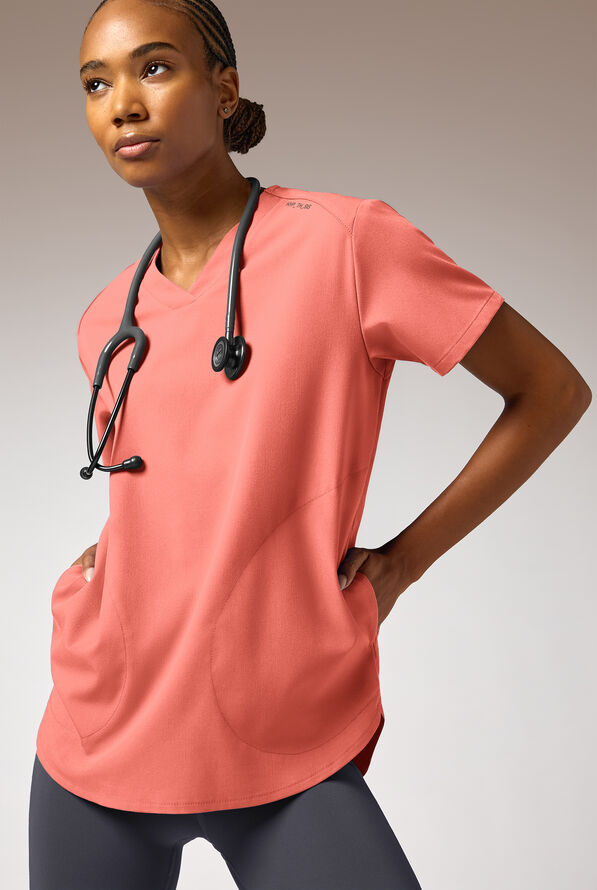 Hypothesis Beta V-Shell Women's 2-Pocket Relaxed Fit Tunic Scrub Top - Thermal Coral - 1