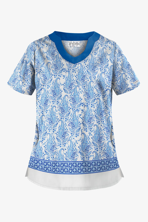 Best Buy Scrubs Floating Paisley Women's 2-Pocket Scallop Neck Print Scrub Top - null - 1
