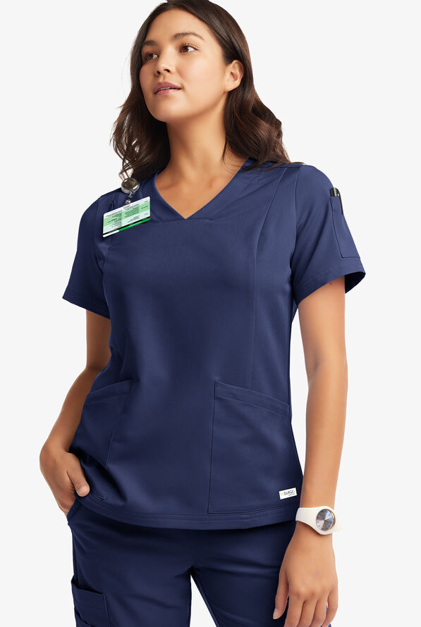 Butter-Soft Women's 6-Pocket V-Neck Scrub Top **Slightly IRREGULAR** - Navy - 4