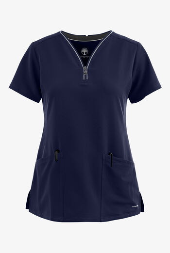 Healing Hands 360 Sonia Women's 3-Pocket STRETCH Reflective Y-Neck Zip Scrub Top