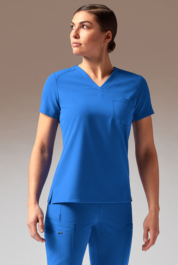 Hypothesis Meta-Base Women’s Single Pocket V-Neck Tuck In/Wear Out Scrub Top - Royal - 1