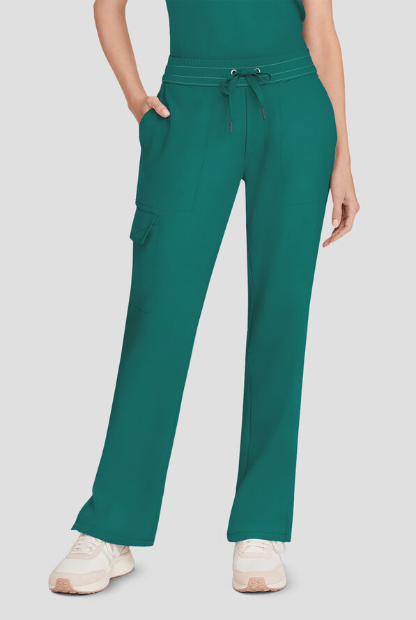 Healing Hands Quest Women's 4-Pocket STRETCH Straight Leg Drawstring Cargo Scrub Pant - Hunter - 1
