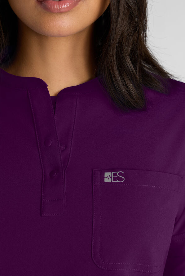Easy STRETCH Bella Women's 1-Pocket Henley Scrub Top - Eggplant - 4