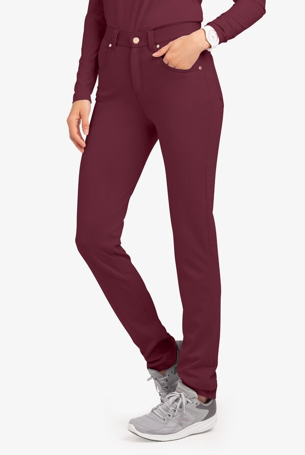 Pantalón médico Lauderdale By UA STRETCH Mellow estilo vaquero con tejido ponte y 4 bolsillos para mujer - Wine - 1