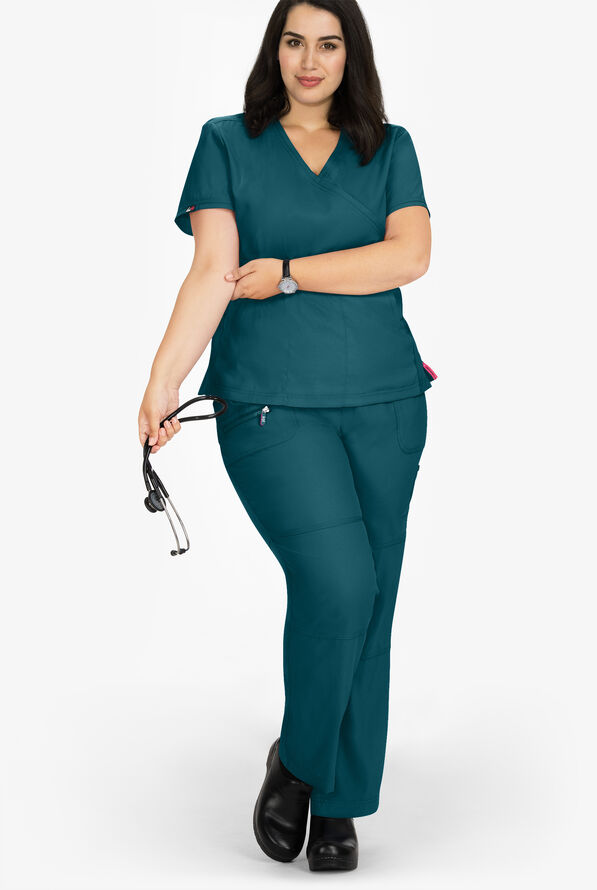 koi Lite™ Peace Women's 6-Pocket Drawstring Scrub Pants - Caribbean Blue - 2