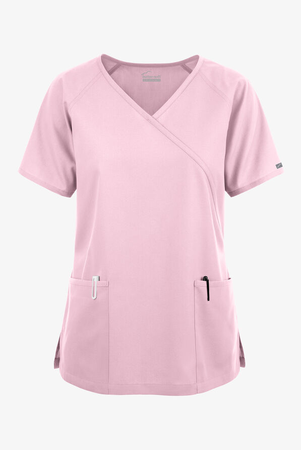 Butter-Soft Originals Women's 3-Pocket Mock Wrap Scrub Top - Rose Quartz - 1