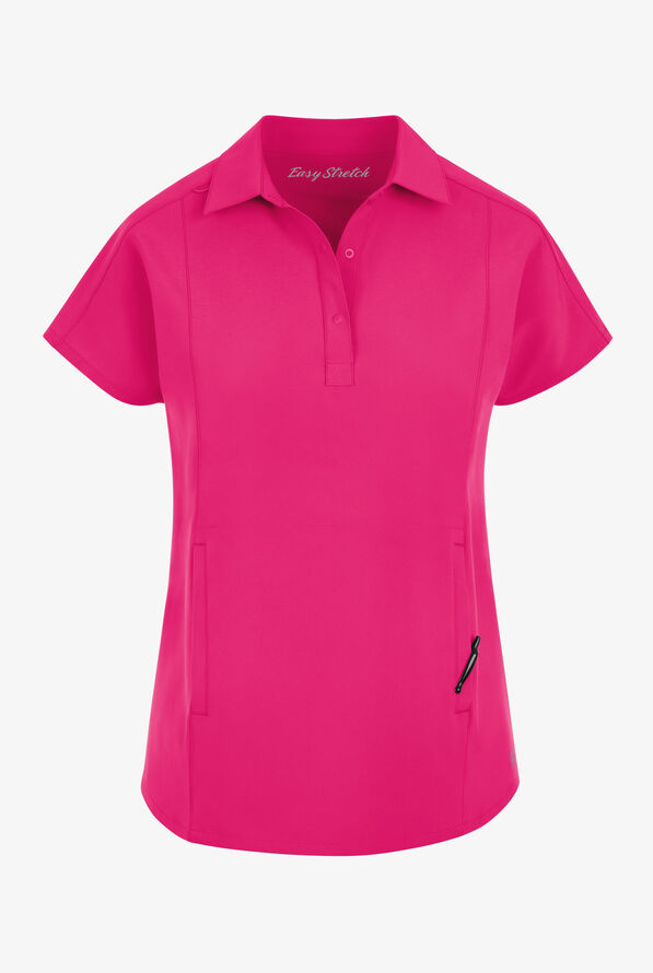 Easy STRETCH LEA Women's 3-Pocket Polo Collar Scrub Top - Flirt - 1