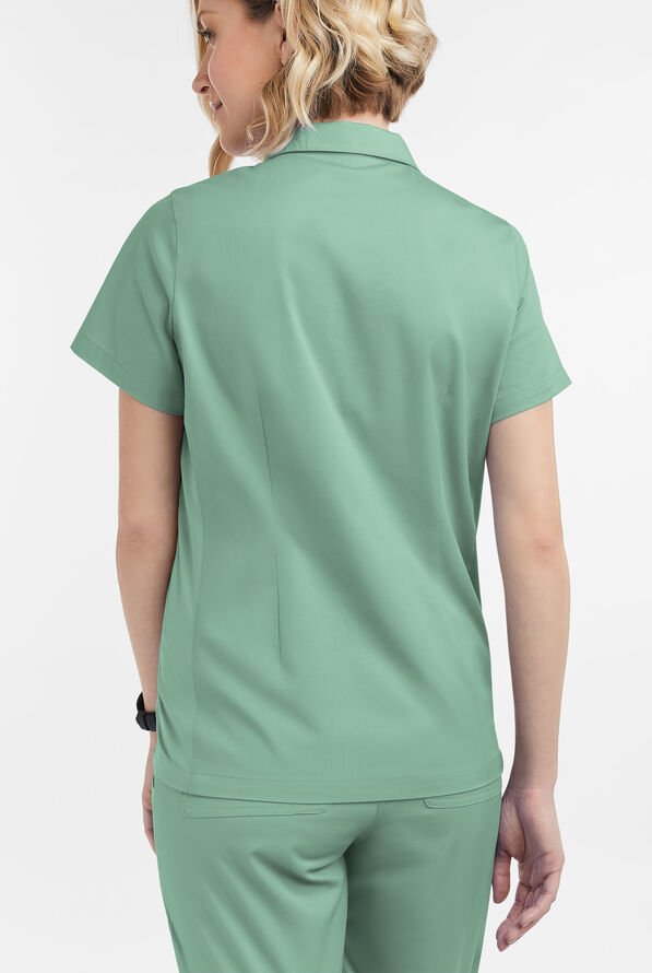 Butter-Soft STRETCH Women's 3-Pocket Short Sleeve Collar and Knit Panels Scrub Top - Water Mint - 4