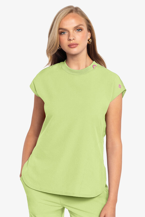 Med Couture Amp Women's 2-Pocket STRETCH Tuck in Dolman Crew Neck Scrub Top - Cyber Lime - 2