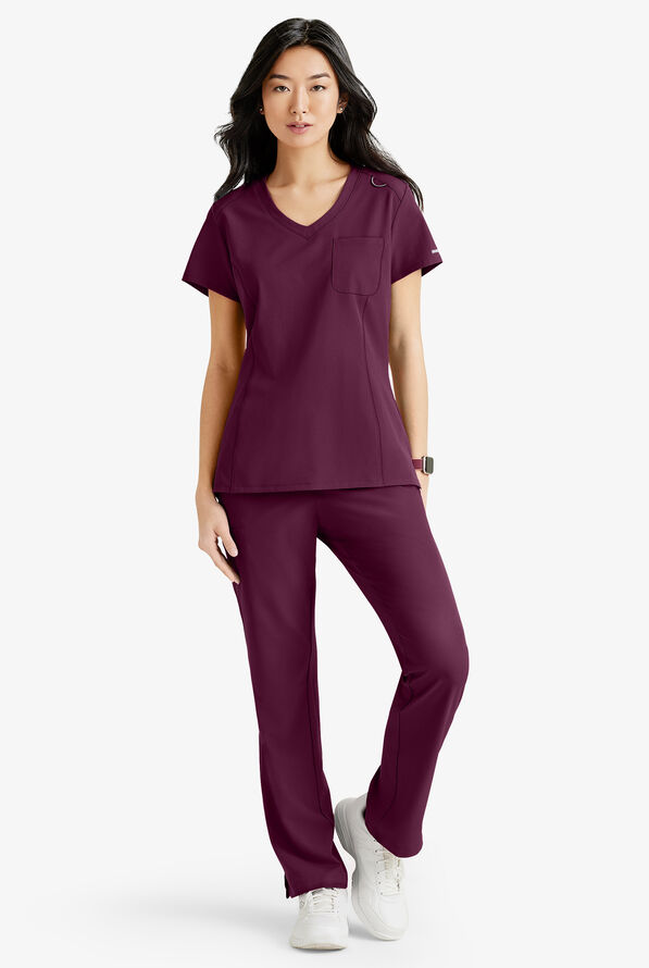 Blusa médica Skechers by Barco Dignity STRETCH con cuello en V y 1 bolsillo para mujer - Wine - 2