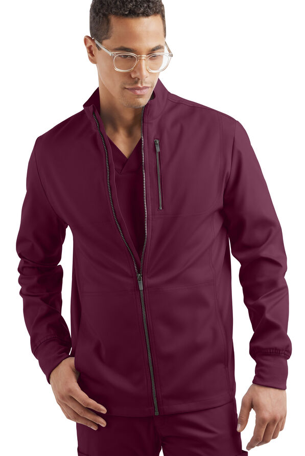 Strictly Scrubs Active STRETCH Men’s 4-Pocket Warm-Up Scrub Jacket - Wine - 2