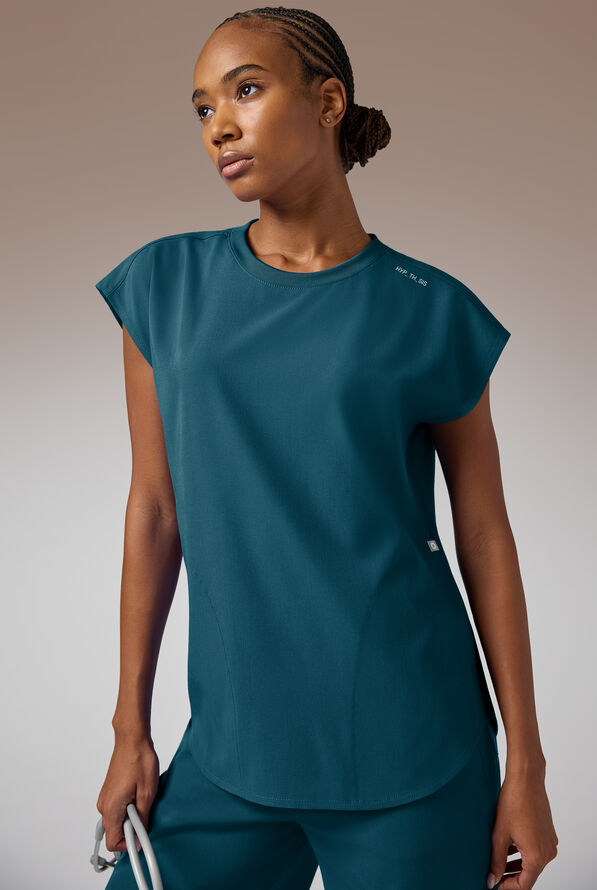 Blusa m&eacute;dica Hypothesis DM Crew de corte holgado con mangas dolm&aacute;n y 2 bolsillos para mujer - Caribbean Blue - 4