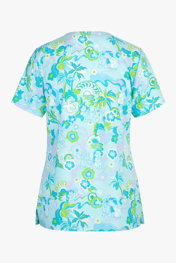 Blusa médica estampada Tooniforms Disney's High Tide Lilo and Stitch STRETCH con cuello en V y 3 bolsillos para mujer - null - 2