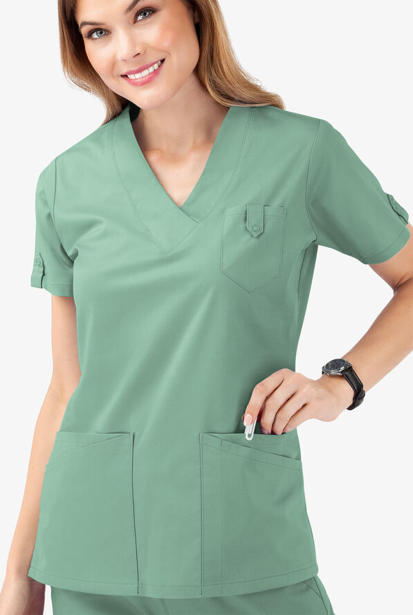Butter-Soft STRETCH Women's 6-Pocket V-Neck Scrub Top - Water Mint - 5