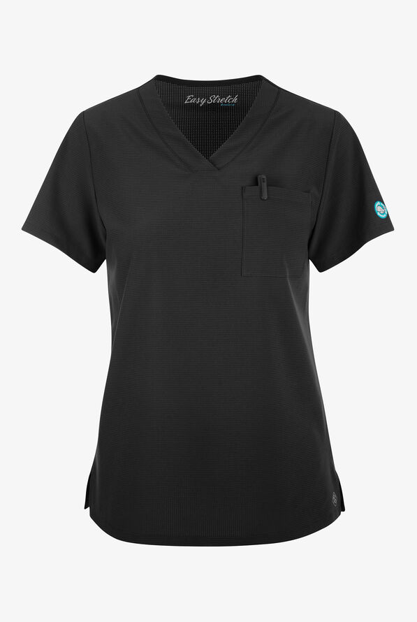 Easy Stretch EcoGrid Ariel Women's 1-Pocket Tuck In/Wear Out Scrub Top - Onyx Black - 1