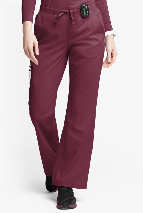 Butter-Soft Originals Women's 6-Pocket Mid Rise Flare Leg Scrub Pants - Wine - 1
