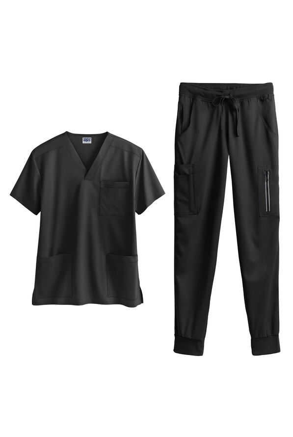 Strictly Scrubs Active STRETCH 14 -Pocket Unisex Scrub Set - Black - 1