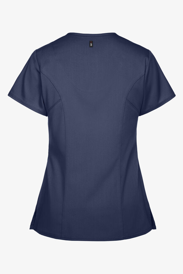Grey's Anatomy by Barco Spandex STRETCH Kim Women's 3-Pocket Mock Wrap Scrub Top - Indigo - 3