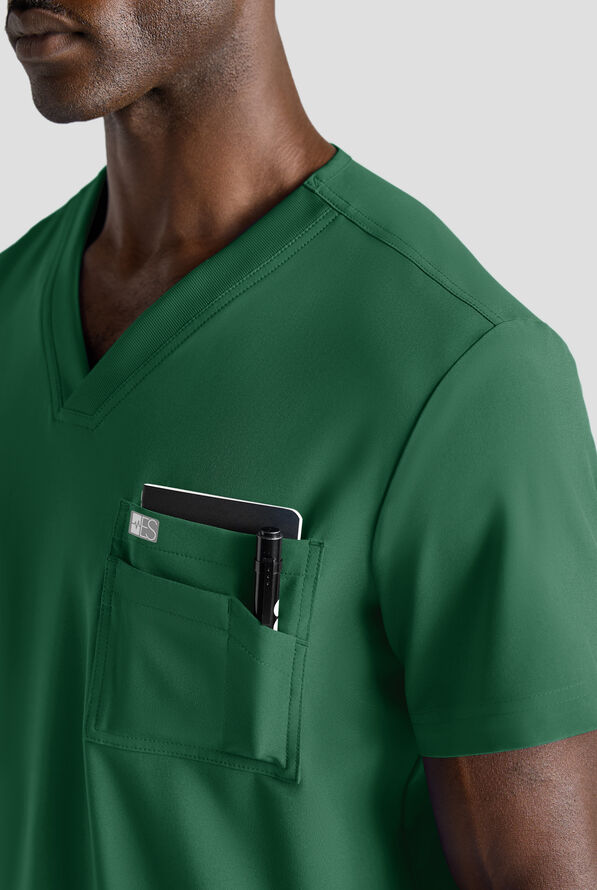 Easy STRETCH Men's 5-Pocket V-Neck Scrub Top - Hunter - 4