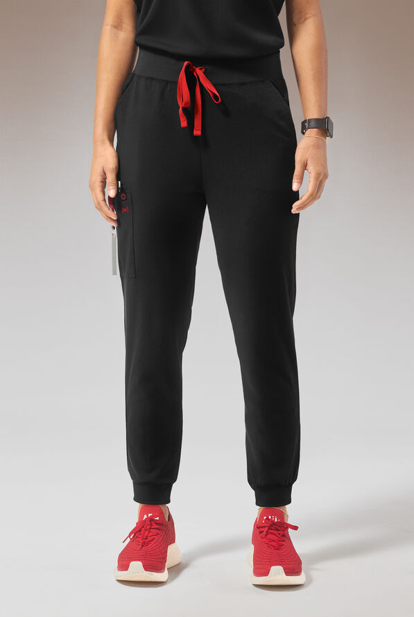 Pantalón médico Hypothesis (RED) Base STRETCH estilo jogger con 6 bolsillos para mujer - Jet Black - 1