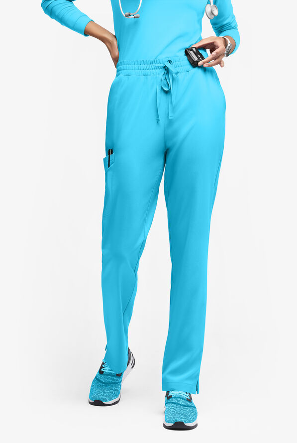 Easy STRETCH Naya Women’s Natural Waist 6-Pocket Straight Leg Scrub Pants - Petite - Turquoise - 1