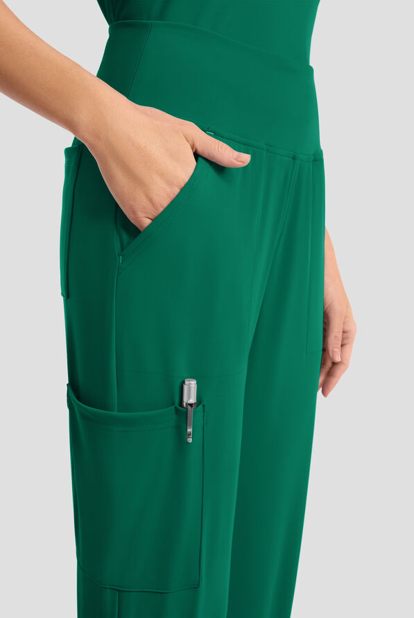 Cherokee Achieve Women's 5-Pocket STRETCH Cargo Jogger Knit Scrub Pants - Hunter - 2