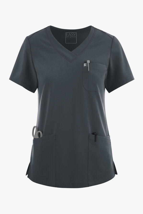 Blusa médica Easy STRETCH Tessa con cuello en V y 5 bolsillos para mujer - Pewter - 1