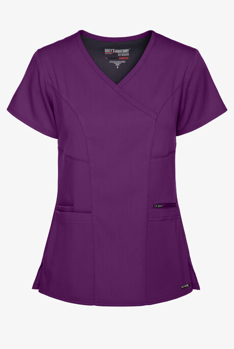 Grey's Anatomy by Barco Spandex STRETCH Kim Women's 3-Pocket Mock Wrap Scrub Top