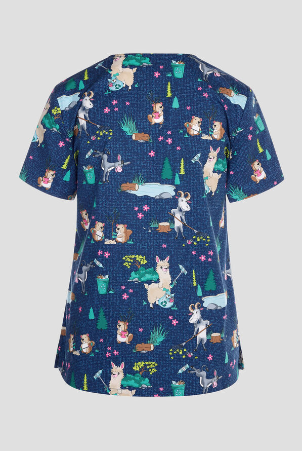 Cherokee Clean Up Crew Women's 2-Pocket STRETCH V-Neck Print Scrub Top - null - 2