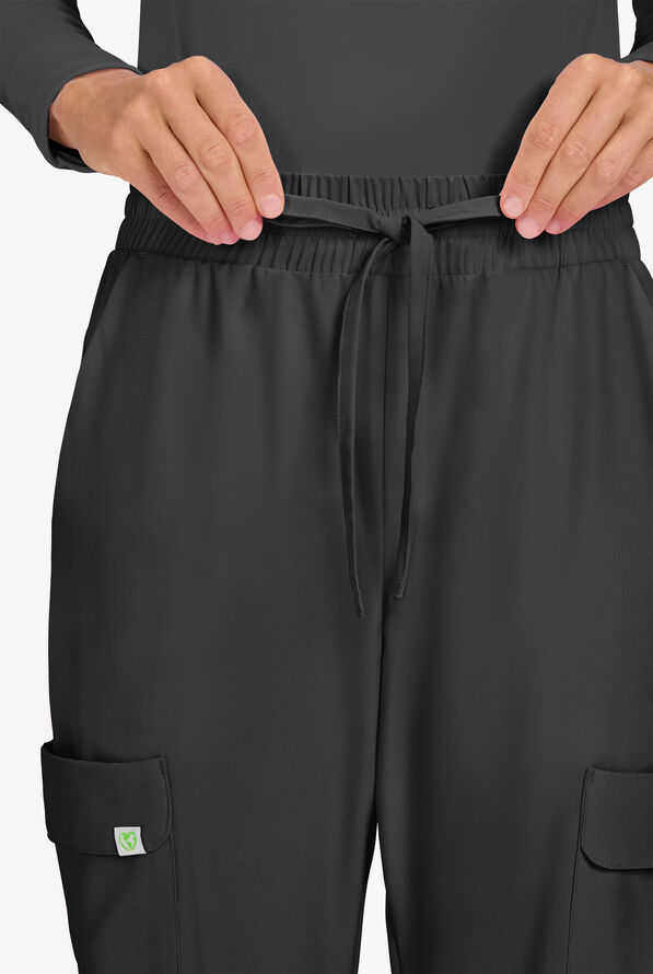 Planet koi Terra Women's 6-Pocket STRETCH Drawstring Waist Cargo Jogger Scrub Pants - Black - 2