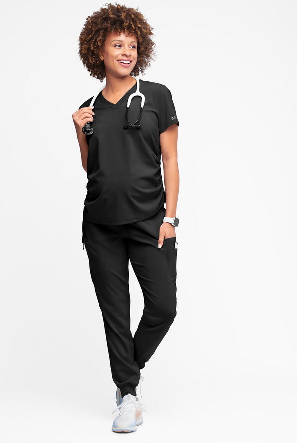 Easy STRETCH Tori Women's Cooling Knit Back Maternity Scrub Top - Onyx Black - 5