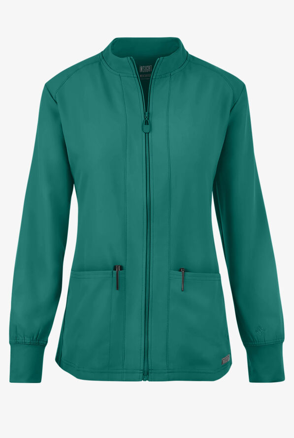 Med Couture Insight Women's 3-Pocket Zip Front Warm Up Scrub Jacket - Hunter - 1