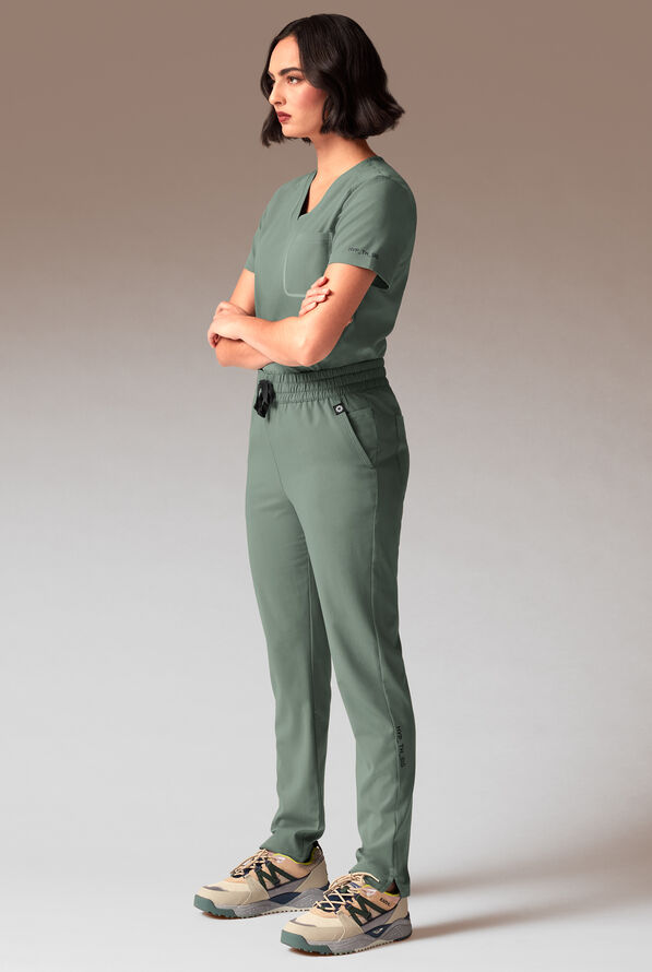 Hypothesis Meta-Base Women’s Single Pocket V-Neck Tuck In/Wear Out Scrub Top - Mineral - 2