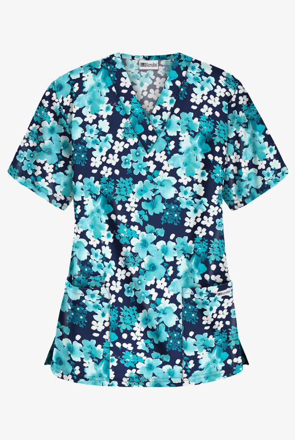 UA Best Buy River Floral Navy Women's 3-Pocket V-Neck Print Scrub Top - null - 1