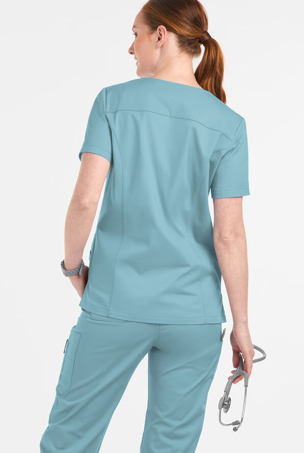 Butter-Soft STRETCH Women's 6-Pocket Crystal Bling Scrub Top - Dew Drop - 3