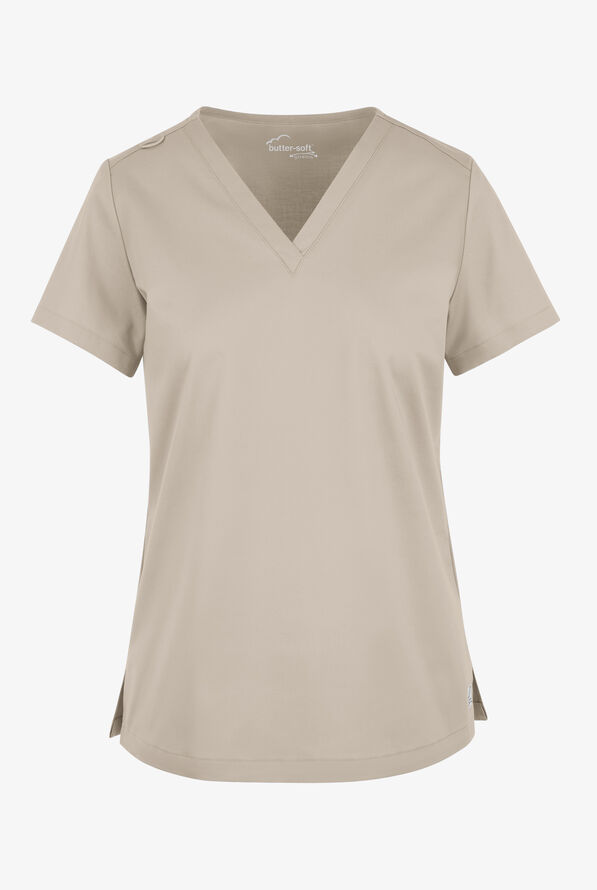 Butter-Soft STRETCH Women's V-Neck Tuck In Top - Warm Sand - 1