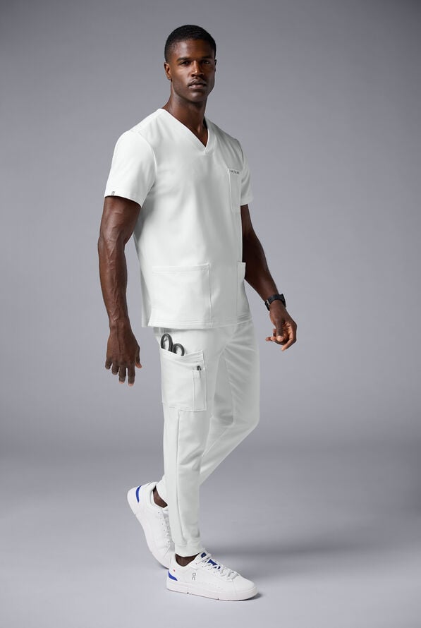 Hypothesis S-R Shift Ready Men's 4-Pocket V-Neck Scrub Top - White - 2