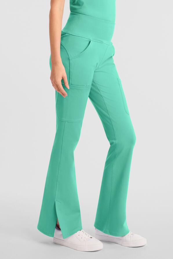 Med Couture Amp Knit Women's 5-Pocket STRETCH High-Rise Yoga Waistband Flare Leg Scrub Pant - Mint Condition - 2