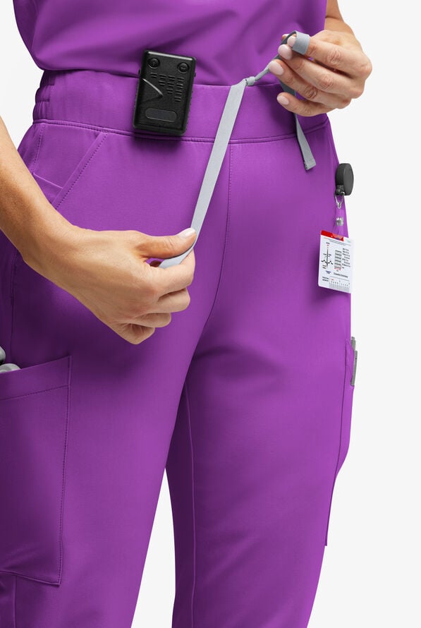 ReSurge Amber Women's Modern 7-Pocket Flat Front Slim Leg Jogger Scrub Pants - Fresh Purple - 3