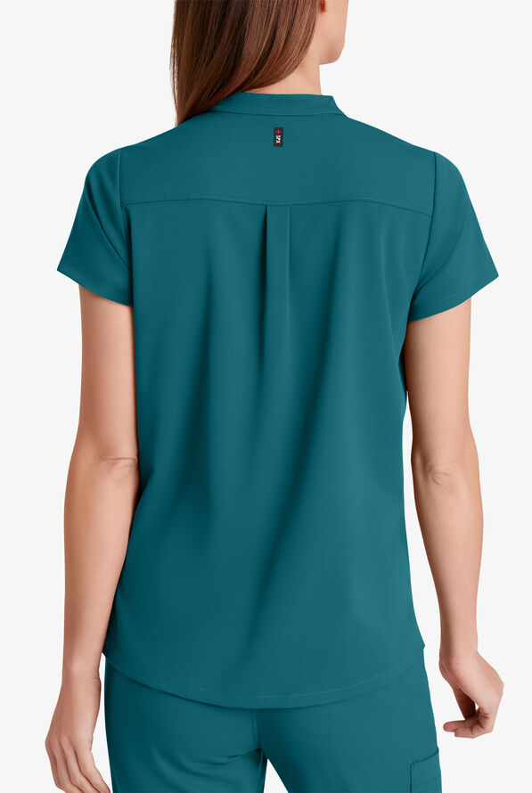 Grey's Anatomy by Barco Spandex STRETCH Avery Women's 2-Pocket Notch Sleeve V-Neck Scrub Top - Bahama Blue - 2