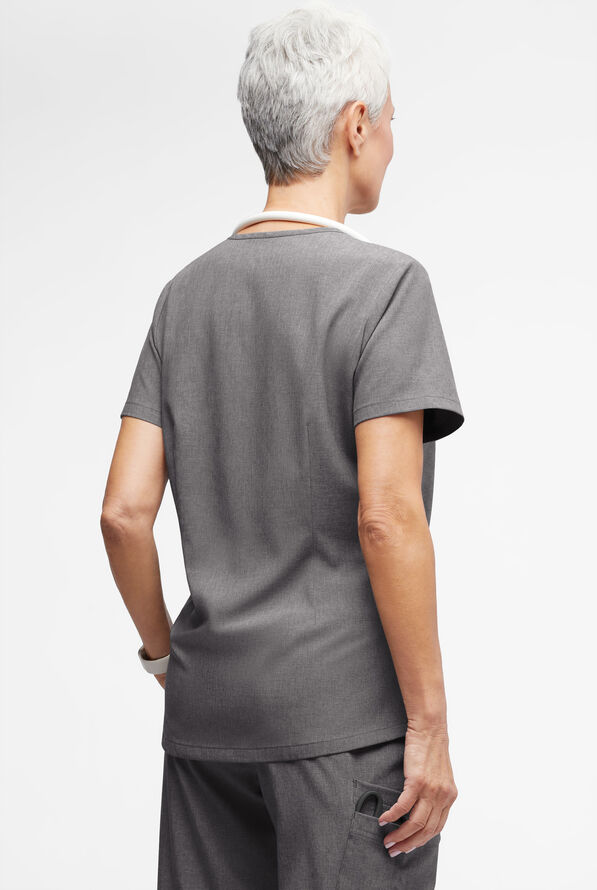 Easy STRETCH Lina Mitered Women's 4-Pocket V-Neck Scrub Top - Graphite Heather - 2