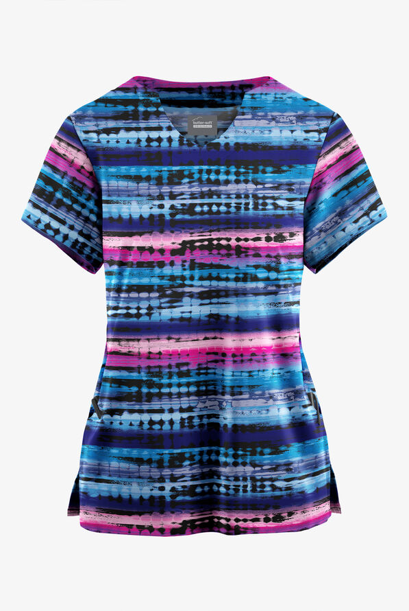 Butter-Soft Originals Rio Stripe Women's 2-Pocket Scallop Neck Print Scrub Top - null - 1