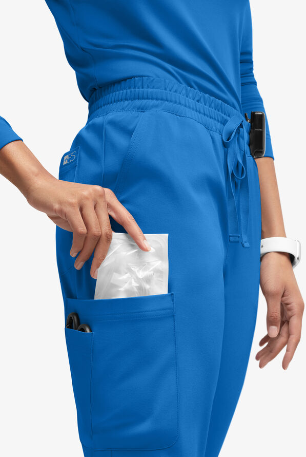 Easy STRETCH Naya Women’s Natural Waist 6-Pocket Straight Leg Scrub Pants - Petite - Royal - 2