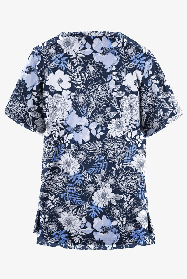 Butter-Soft Originals Arles Floral Navy Women's 2-Pocket Classic Fit V-Neck Print Scrub Top - null - 2