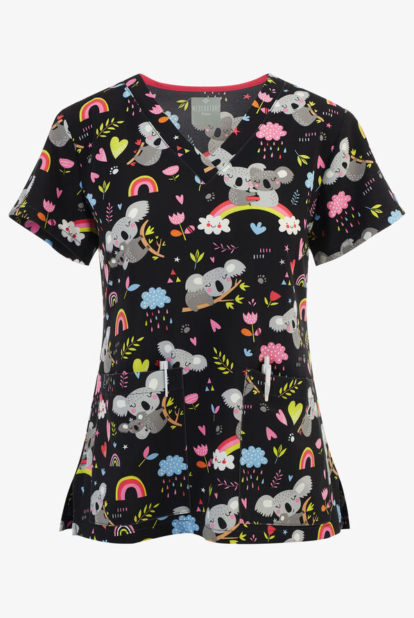 Med Couture Koala Women's 2-Pocket STRETCH V-Neck Print Scrub Top - null - 1