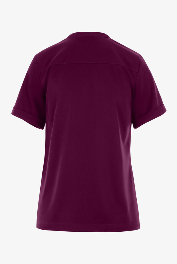 HH Works by Healing Hands Macy Women's 1-Pocket STRETCH Mandarin Collar Tuck In Scrub Top - Wine - 2