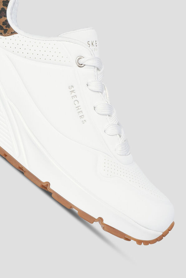 Skechers Street White Leopard Moustache Durabuck Uno Athletic Lace Up Shoes - White - 3