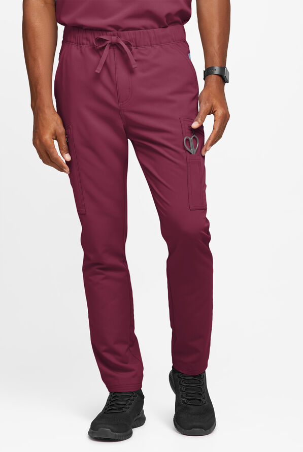 Movement by Butter-Soft Epsilon Men’s Slim 8-Pocket Stretch Cargo Scrub Pants - Wine - 1