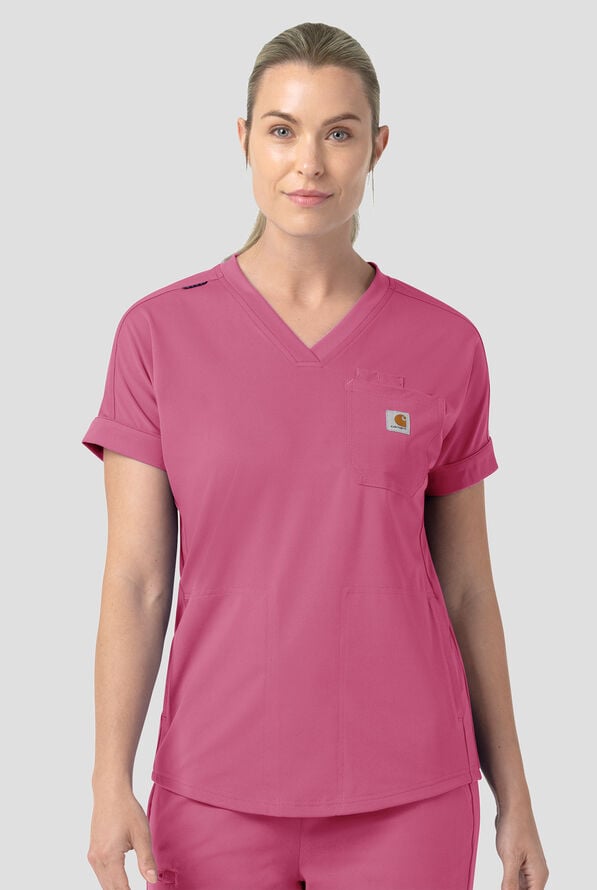 Carhartt Force&reg; Cross-Flex Knits Women's 5-Pocket STRETCH V-Neck Scrub Top - Electric Fuchsia - 2